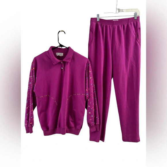 Purple vintage floral long sleeve track sweat suit set - Picture 1 of 6